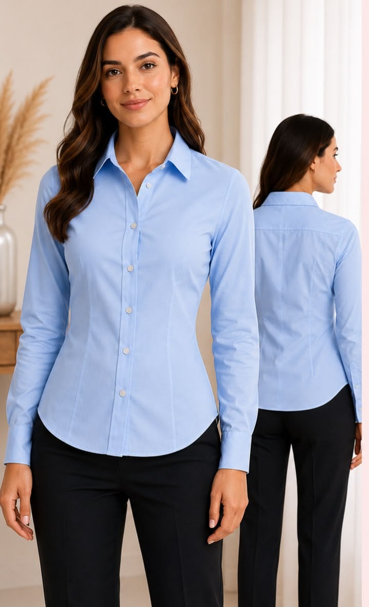 Women's Elegant Slim-Fit 3/4 Sleeve Formal Shirt – Pure Sky