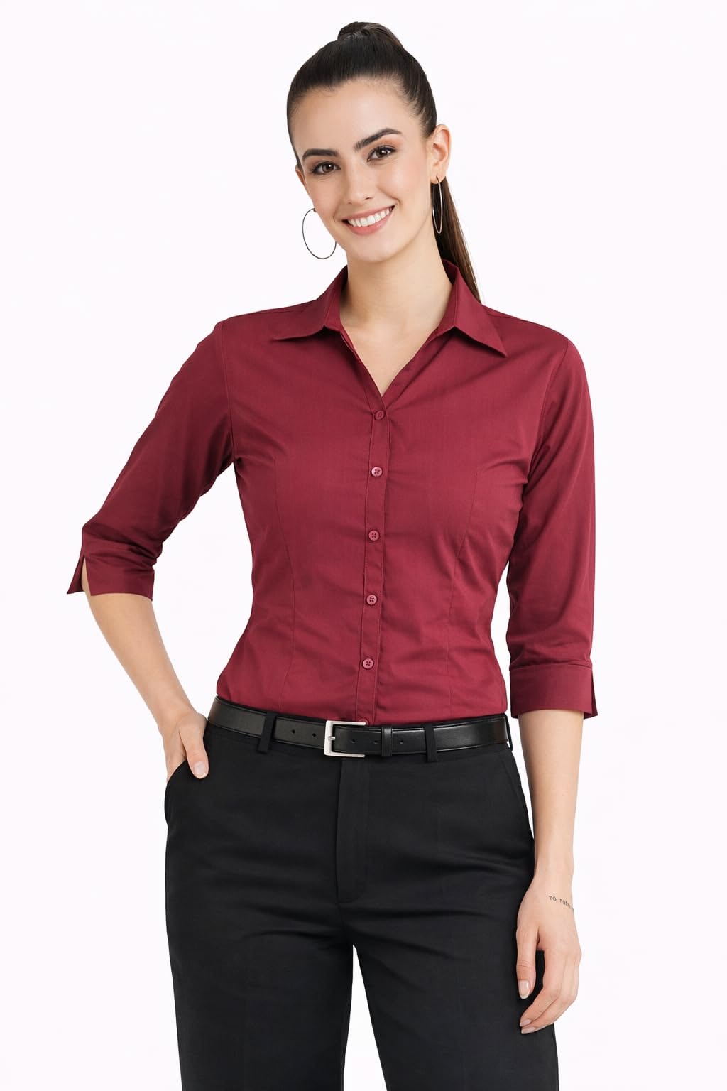 Women's Elegant Slim-Fit 3/4 Sleeve Formal Shirt – Perpale