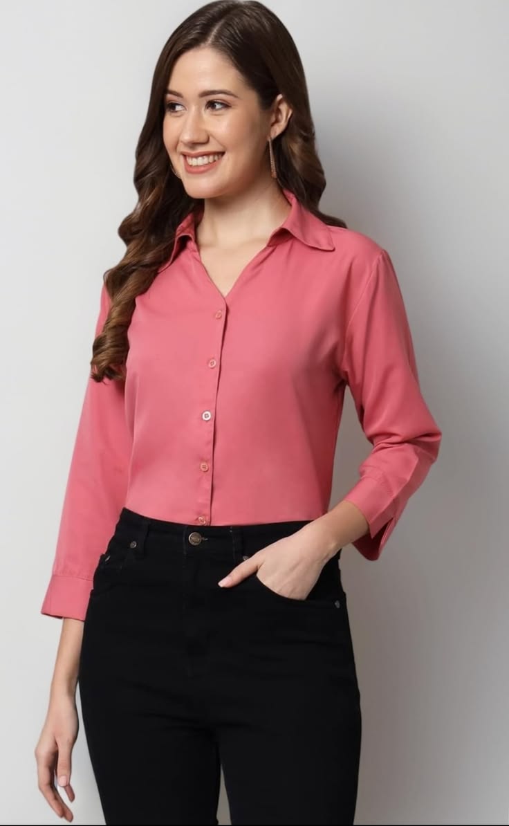 Women's Elegant Slim-Fit 3/4 Sleeve Formal Shirt – Soft Sweet